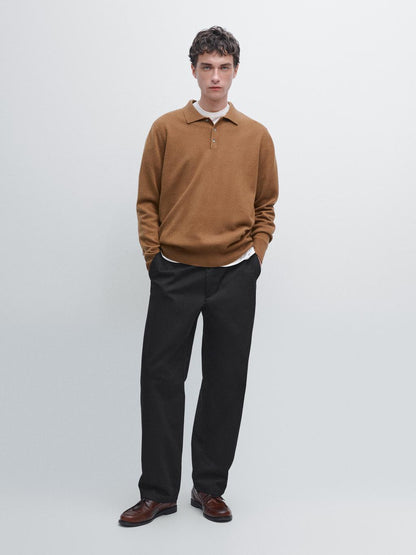 Wool blend knit polo jumper