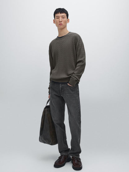 Cotton blend cable-knit sweater