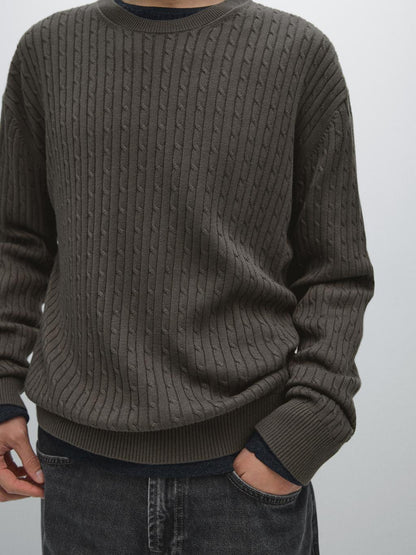 Cotton blend cable-knit sweater