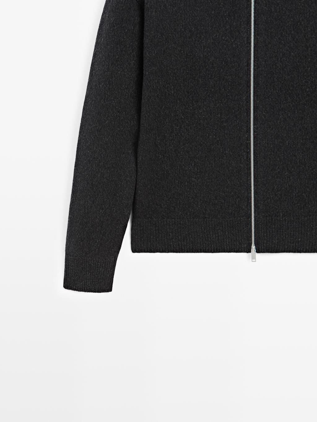 Wool blend high neck knit cardigan