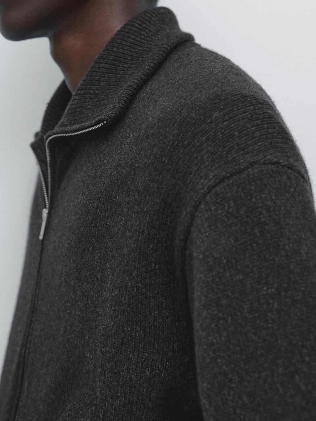 Wool blend high neck knit cardigan