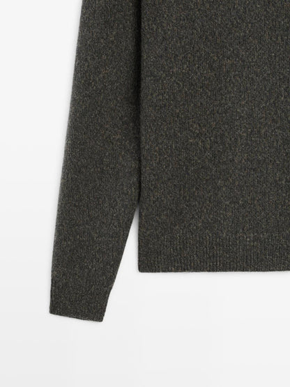 Flecked V-neck knit polo sweater