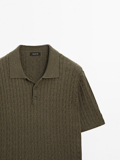 Cable-knit polo shirt