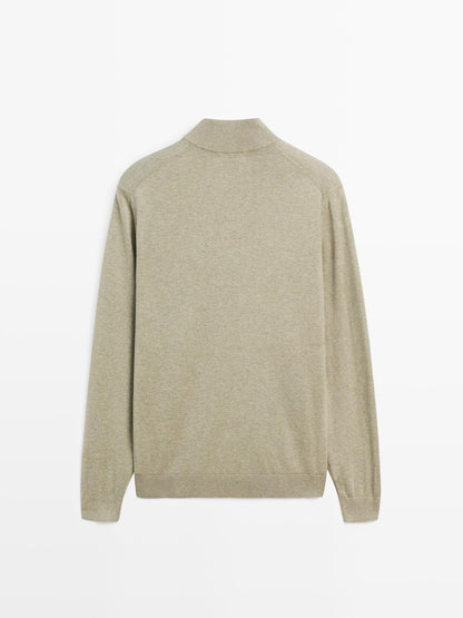 Knit sweater with mock button neck