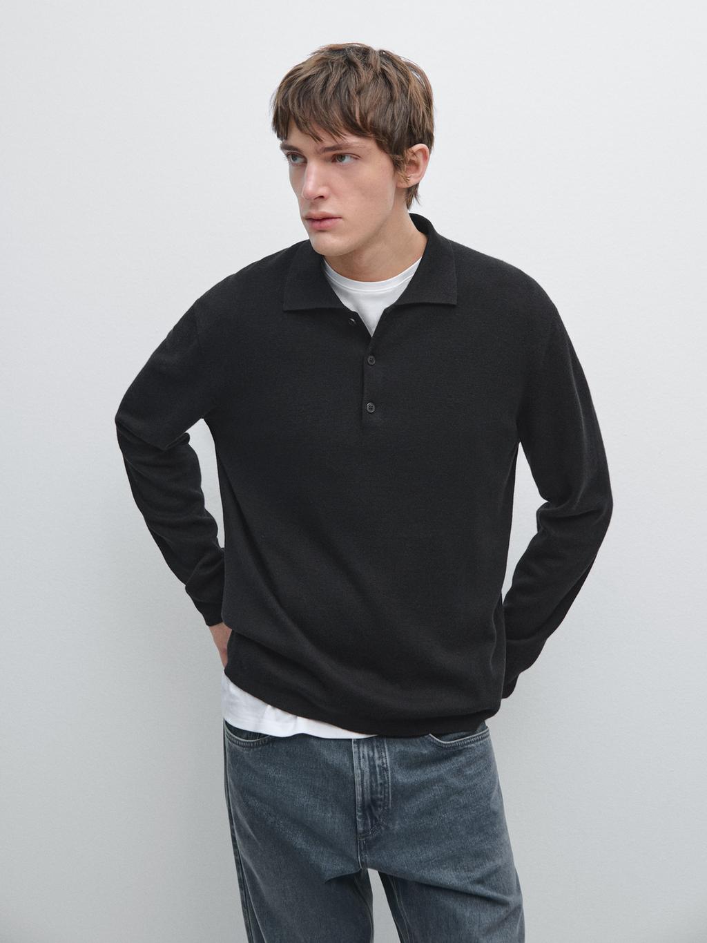 Wool and cotton knit polo sweater