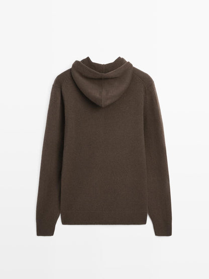 Knit sweater with hood