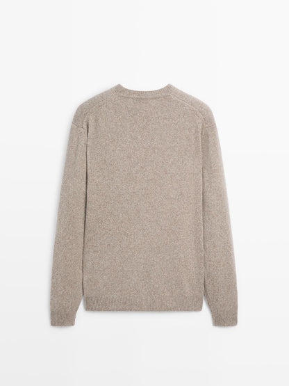 Crew neck melange knit sweater