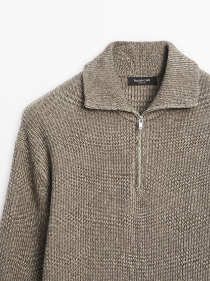 Mock neck knit sweater with zip