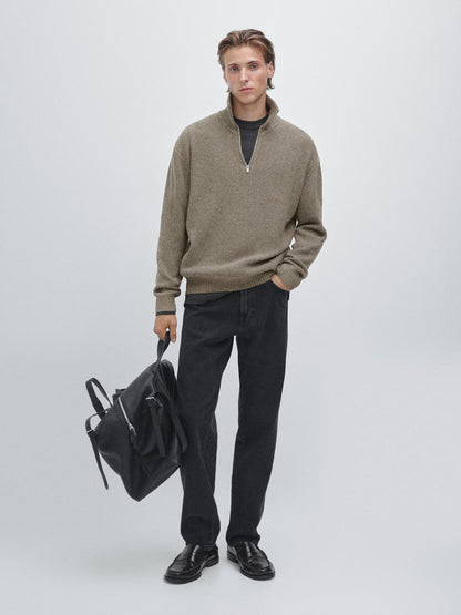 Mock neck knit sweater with zip