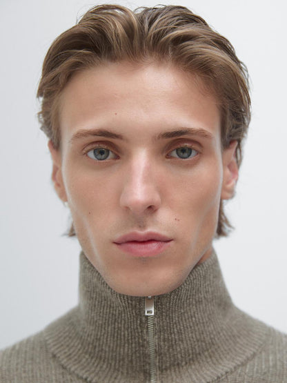 Mock neck knit sweater with zip