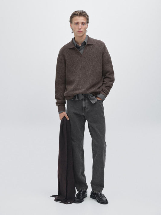 V-neck knit polo sweater