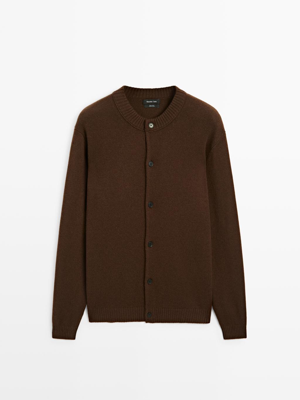 100% wool knit crew neck cardigan