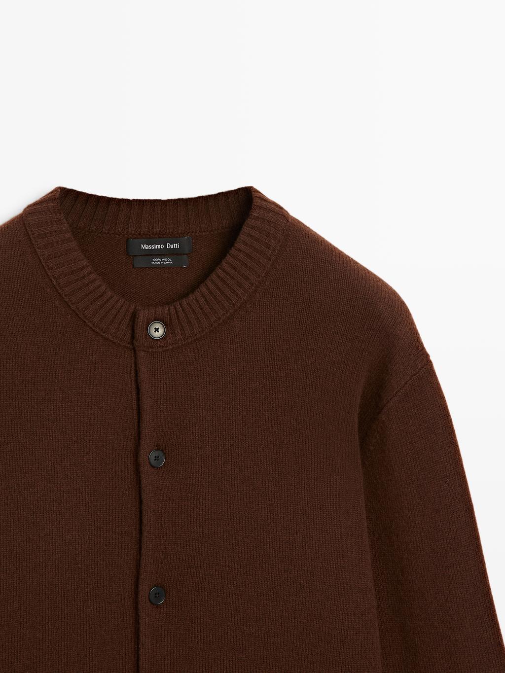 100% wool knit crew neck cardigan