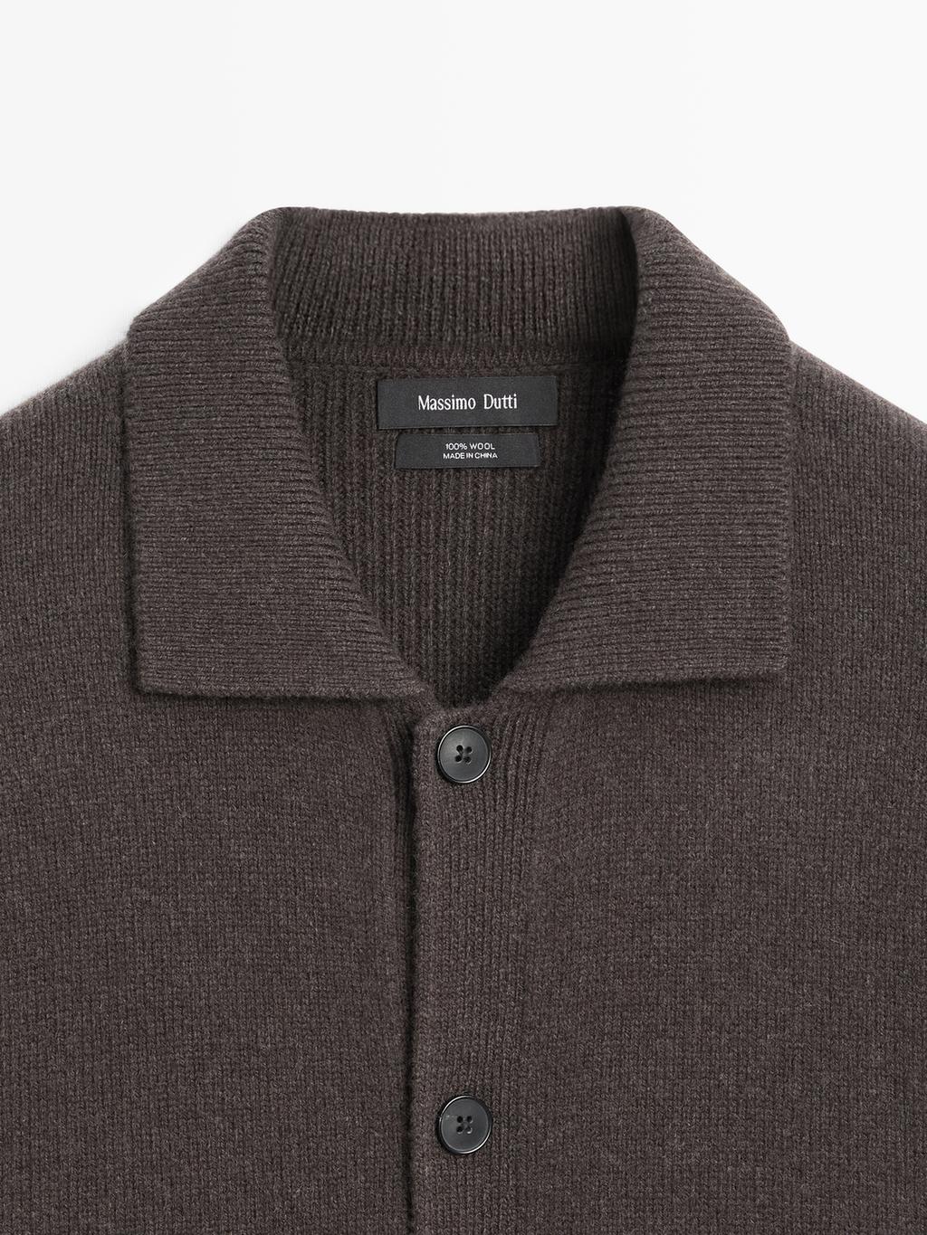 100% wool knit cardigan with polo collar