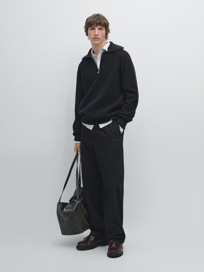 Mock neck knit sweater with zip