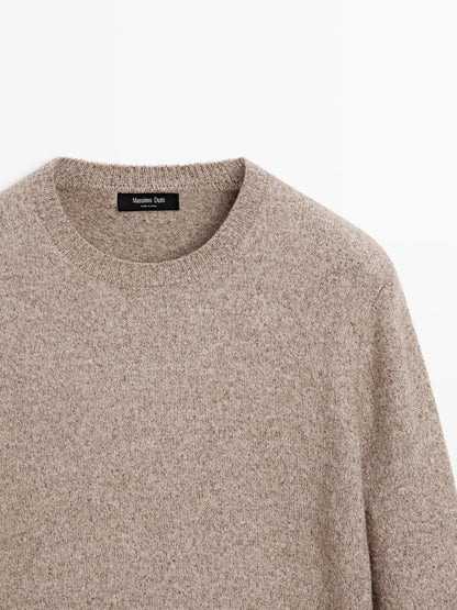 Flecked crew neck knit sweater