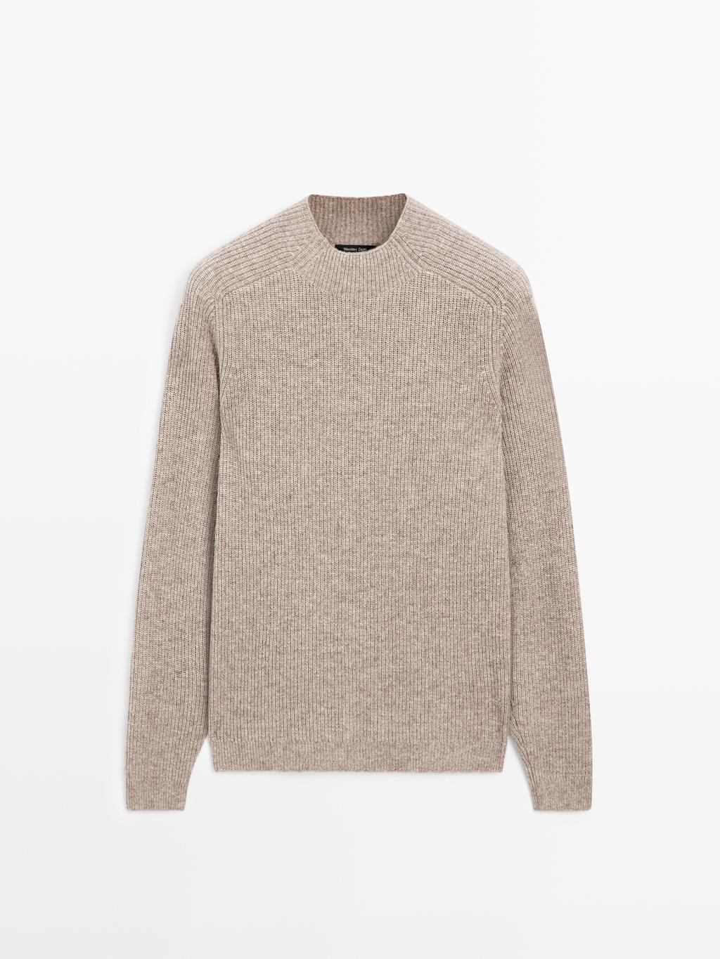 Wool blend high neck knit sweater