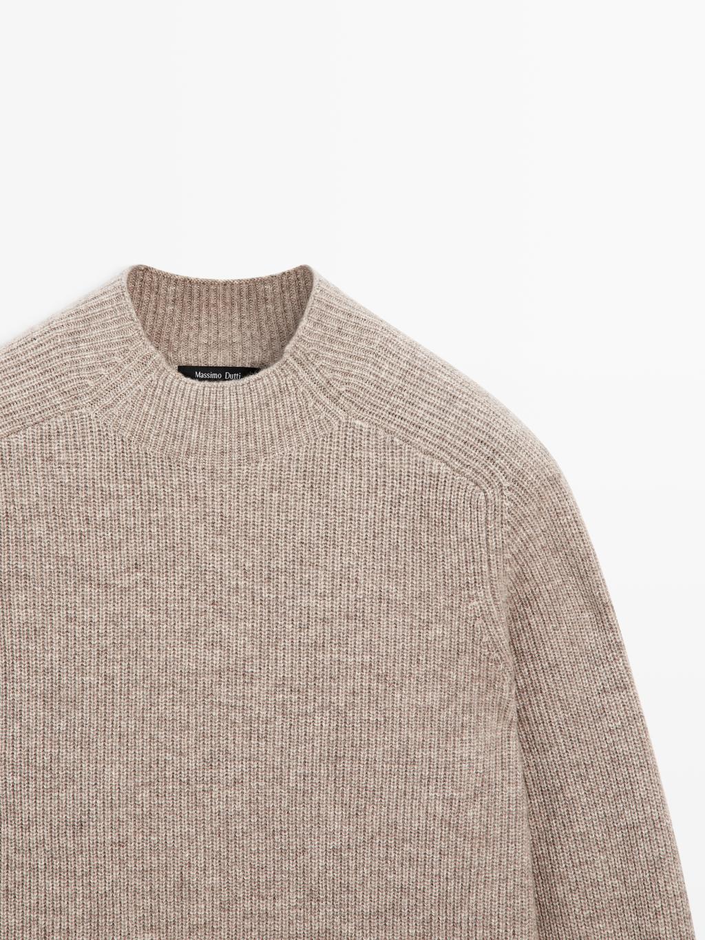 Wool blend high neck knit sweater
