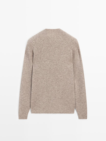 Wool blend high neck knit sweater