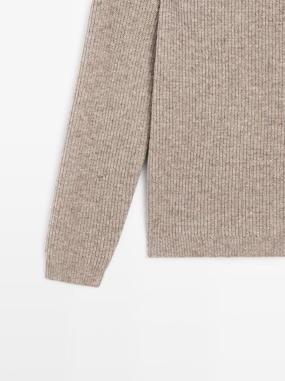 Wool blend high neck knit sweater