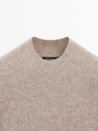 Wool blend high neck knit sweater