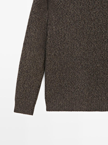 100% wool mouline knit sweater with high neck