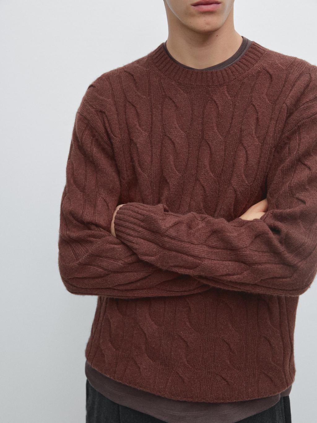 Cable-knit wool blend sweater