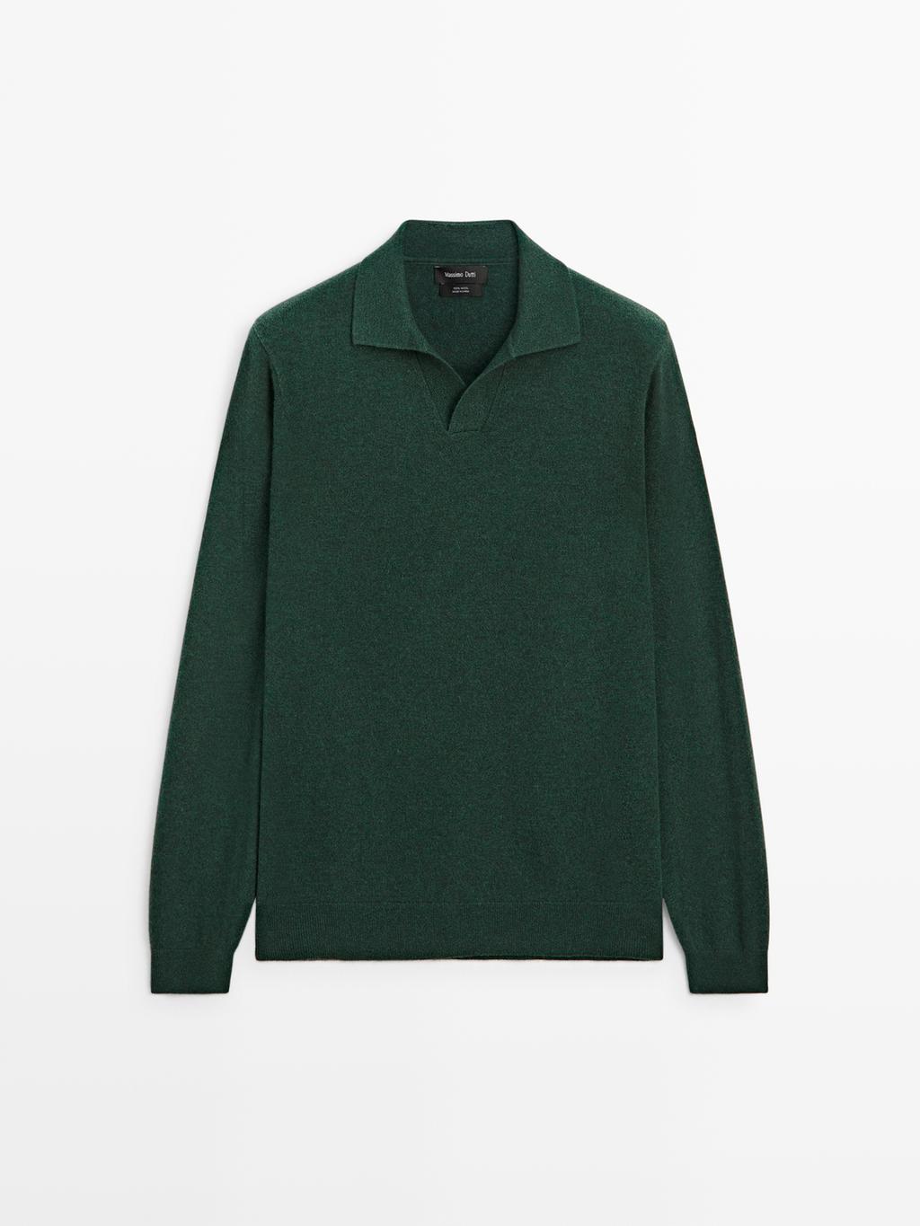 100% wool V-neck knit polo sweater
