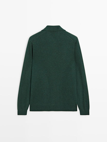 100% wool V-neck knit polo sweater