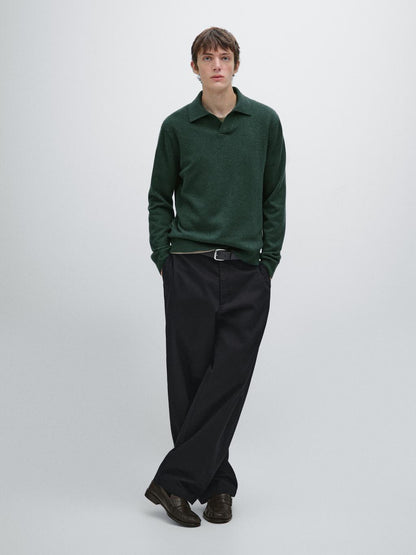 100% wool V-neck knit polo sweater