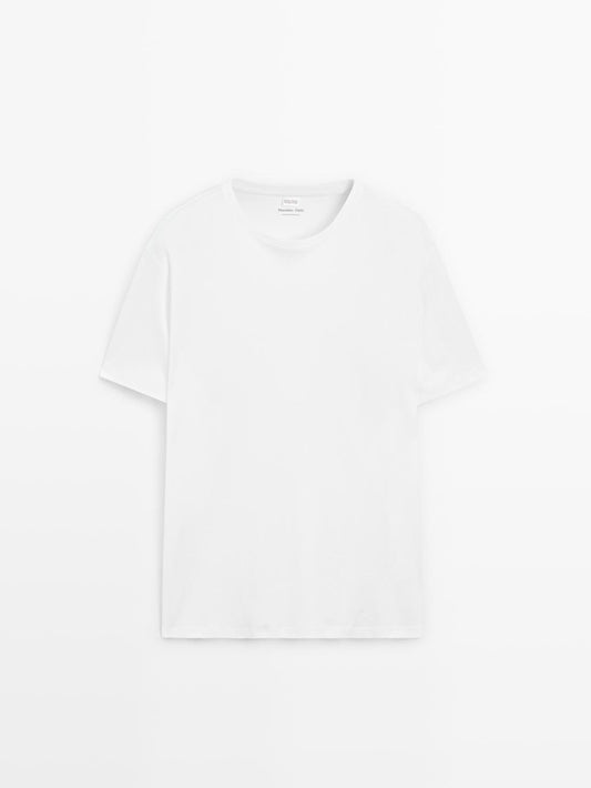 Short sleeve pyjama top and striped trousers