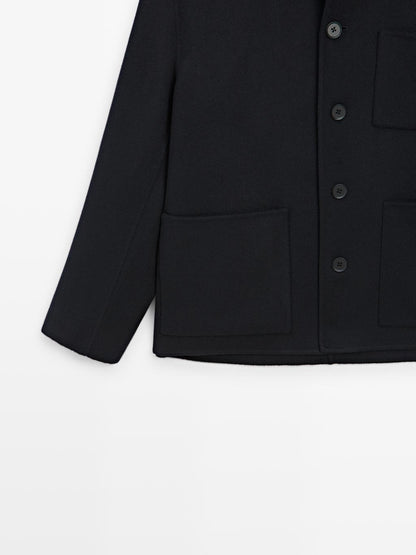 Double wool blend overshirt with pockets