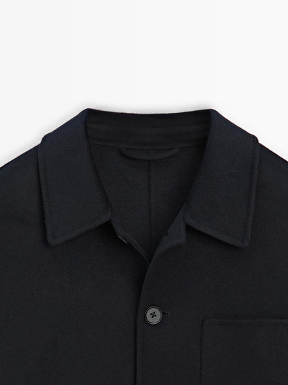 Double wool blend overshirt with pockets