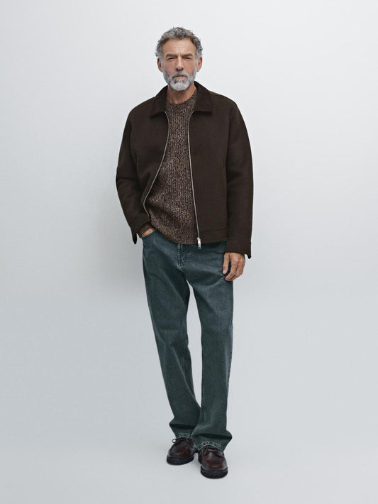 Double wool blend jacket with corduroy collar