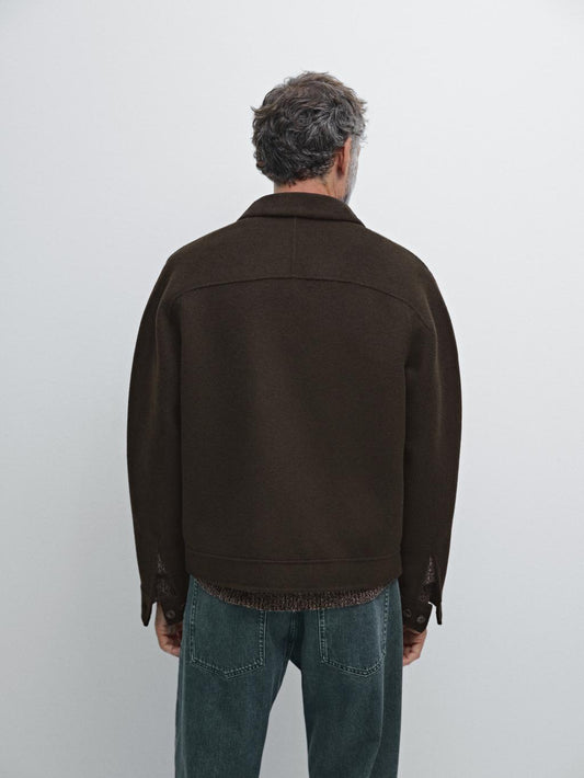 Double wool blend jacket with corduroy collar