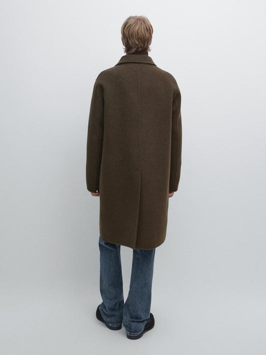 Long double wool blend coat