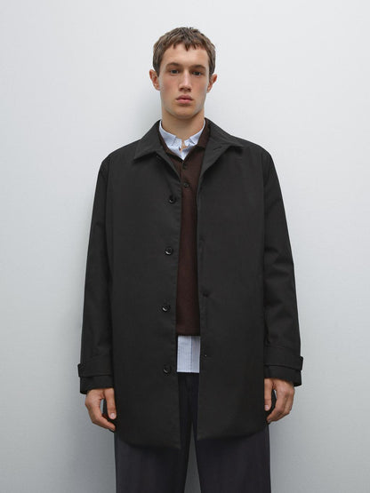 Water-repellent fabric trench coat