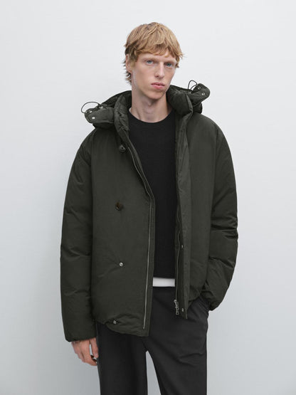 Short puffer parka in a feather and down blend