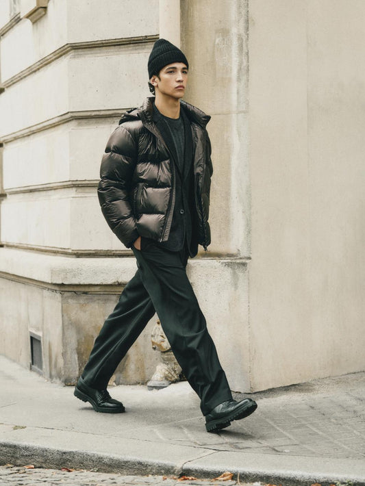 Water-repellent satin puffer jacket