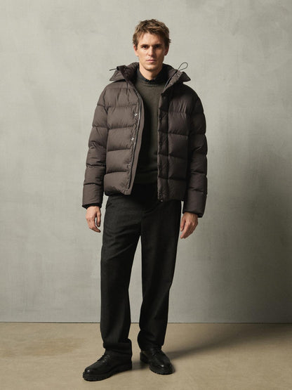 Water-repellent hooded puffer jacket