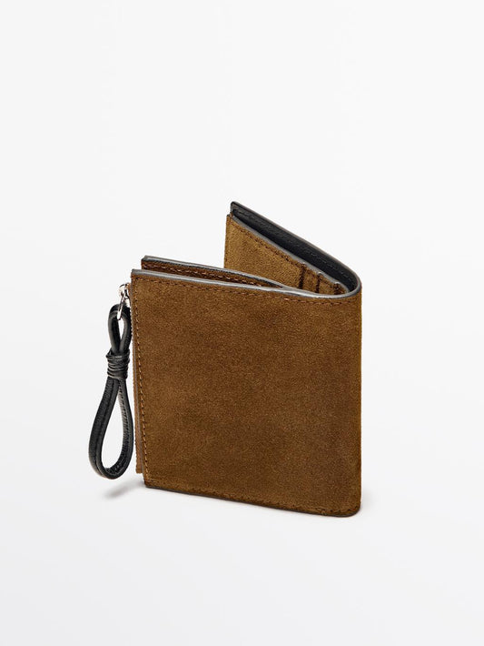 Split suede wallet with charm detail