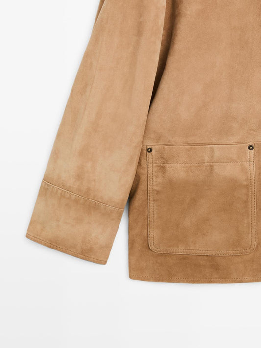Suede leather jacket with collar detail