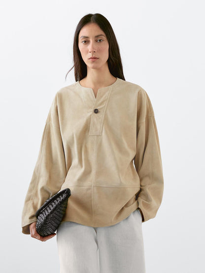 Wide suede leather blouse