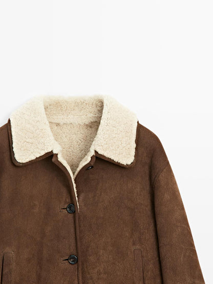 Short leather jacket with faux shearling