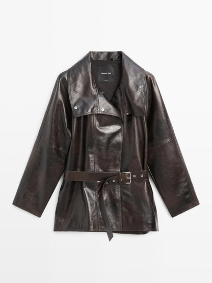 Nappa leather jacket with belt