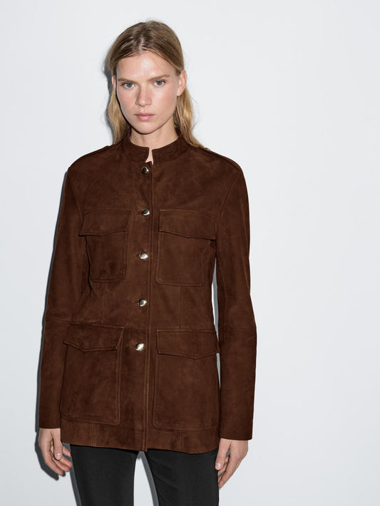 Nubuck leather safari jacket