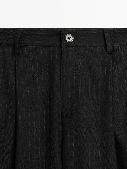 Mid-rise wide-leg pinstripe trousers
