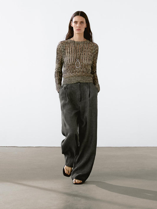 100% linen wide-leg trousers