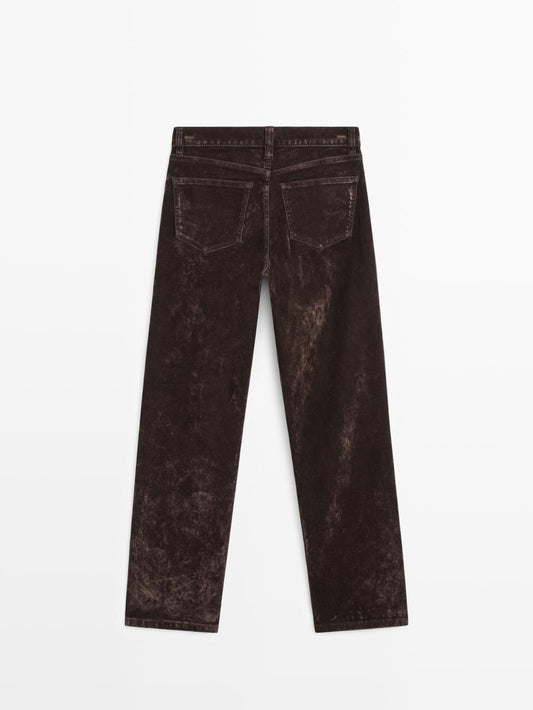 Straight-leg mid-rise flocked jeans