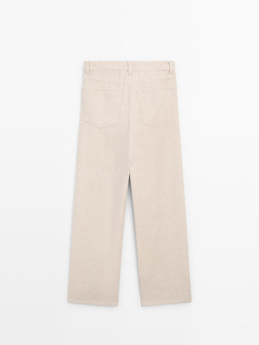 High-waist straight-leg corduroy trousers